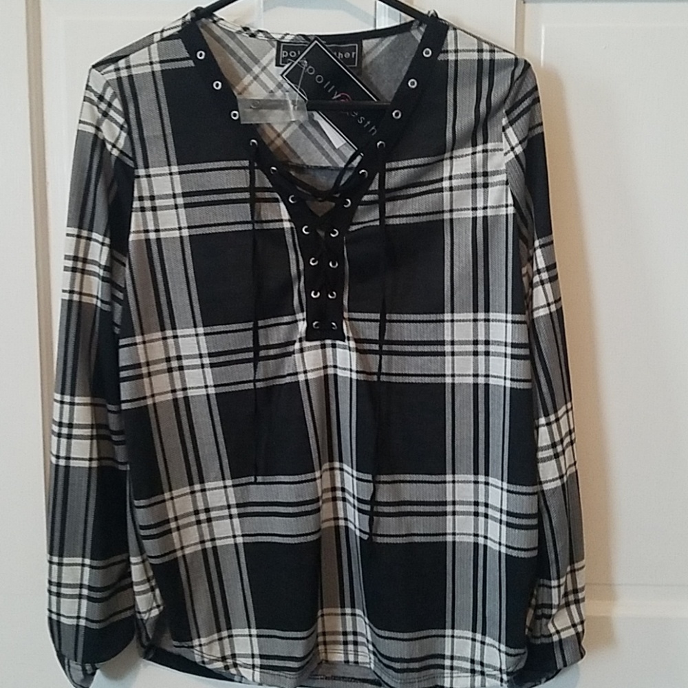 Medium Black & White Long Sleeve Blouse NWT